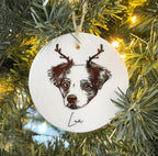 White porcelain pet memorial ornament with hanging ribbon detail