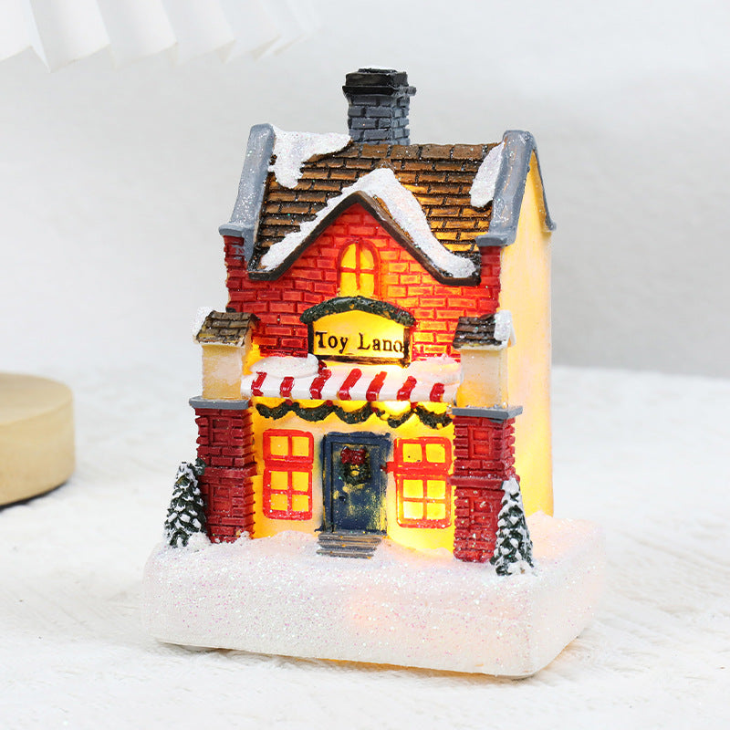 Cartoon-style small house holiday ornament detail