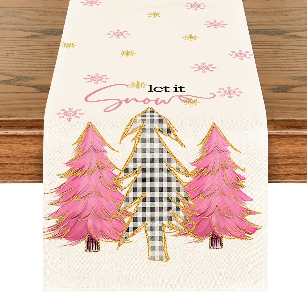 Modern Christmas table runner in pink color option