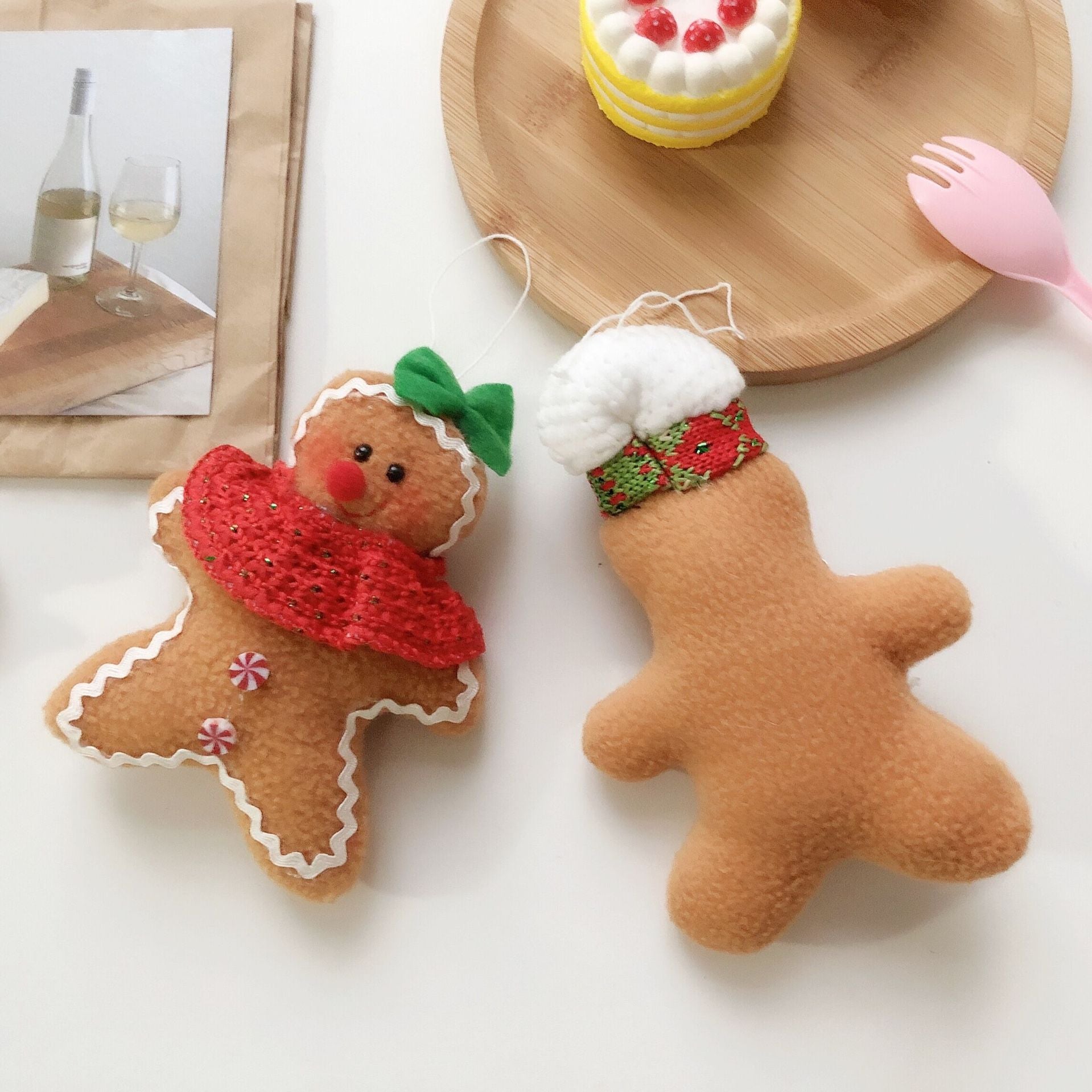 Red bow style canvas Christmas biscuit man ornament