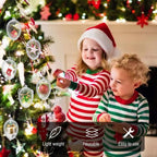 Holiday themed flat lay with fillable Christmas ornament balls and craft supplies