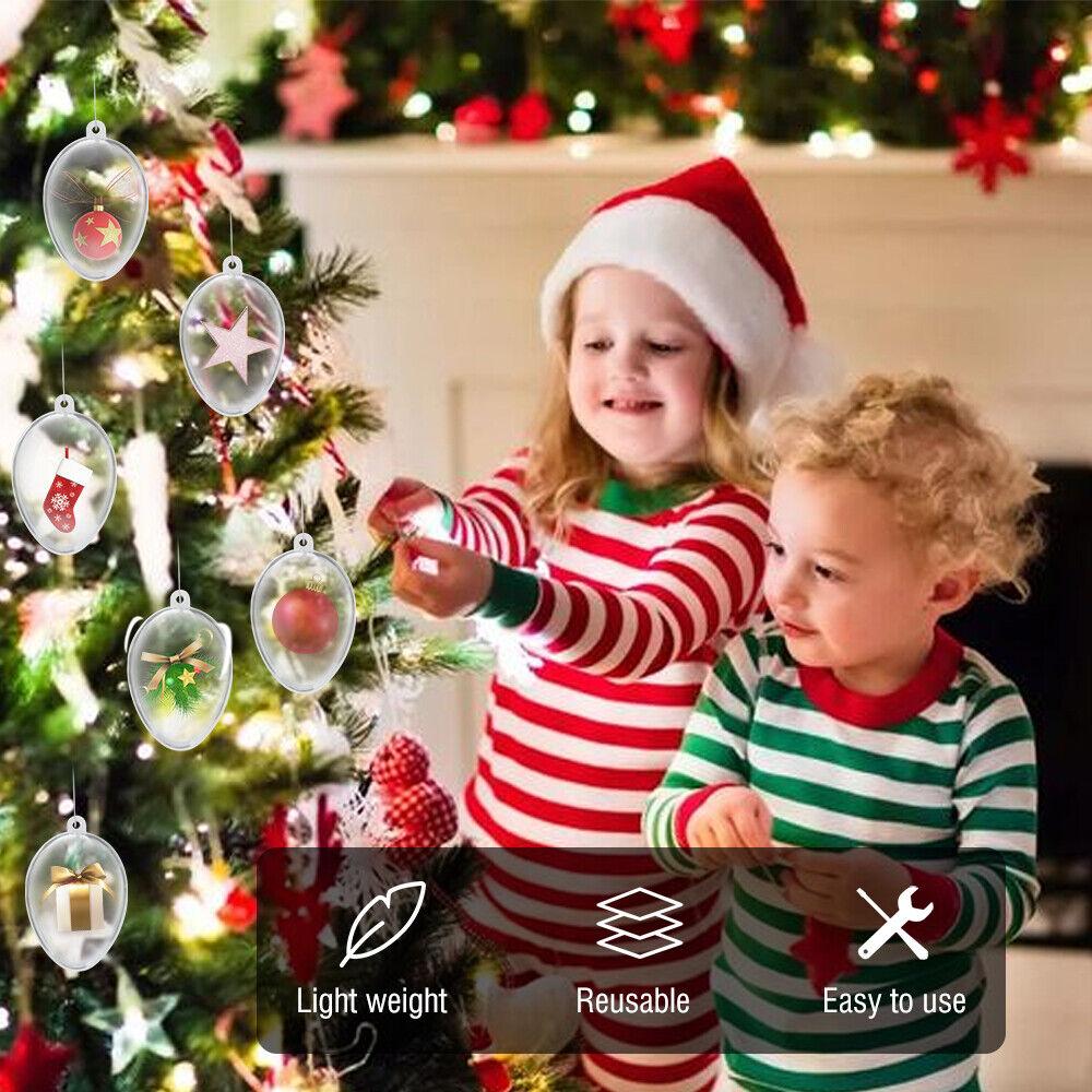 Holiday themed flat lay with fillable Christmas ornament balls and craft supplies