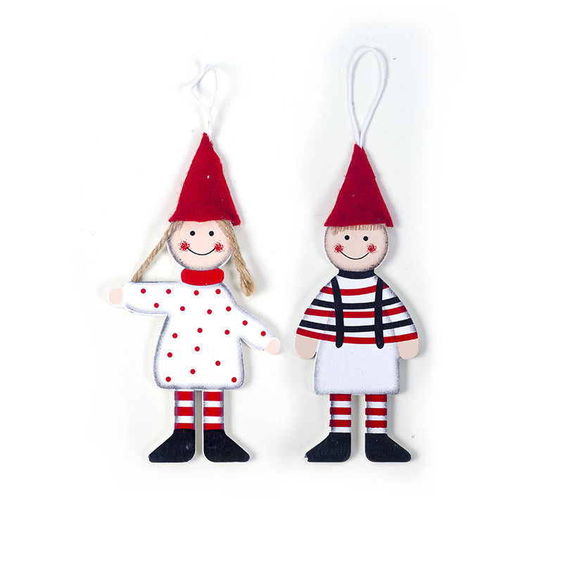 Creative wooden boy girl Christmas ornaments hanging together