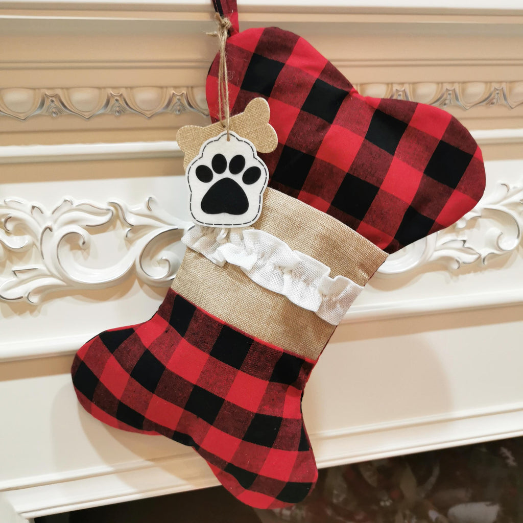 Christmas ornament gift bag showcasing fish and bone patterns