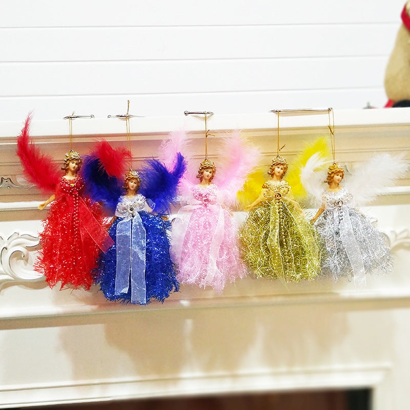 Silver plush angel hanging decoration for holiday display