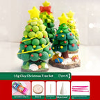 Handmade Christmas tree decorations created from clay craft kit