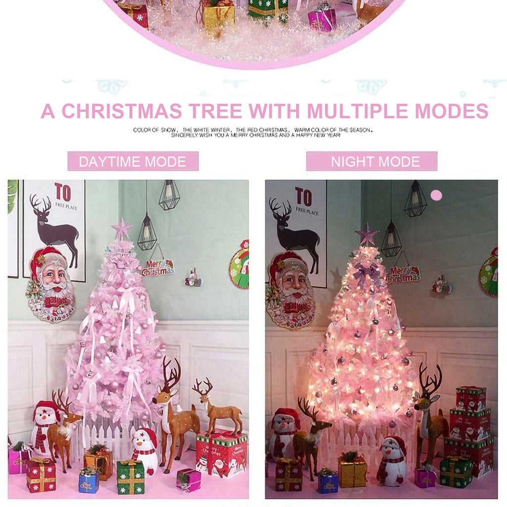 Close-up of pink PVC Christmas tree branches showing realistic silhouette