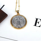 Retro round Jesus bead necklace with ball chain design in gold finish