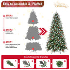 Pre-lit Christmas tree in a warm home setting with holiday decorations
