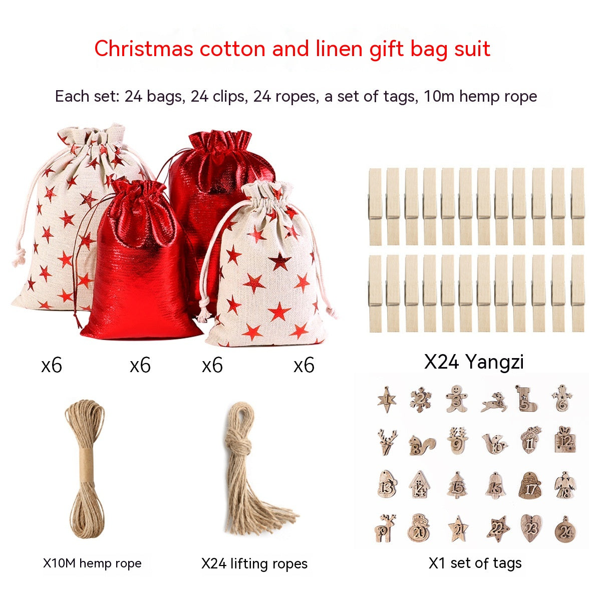 Close up of cloth gift bag with gilding detail and holiday charm
