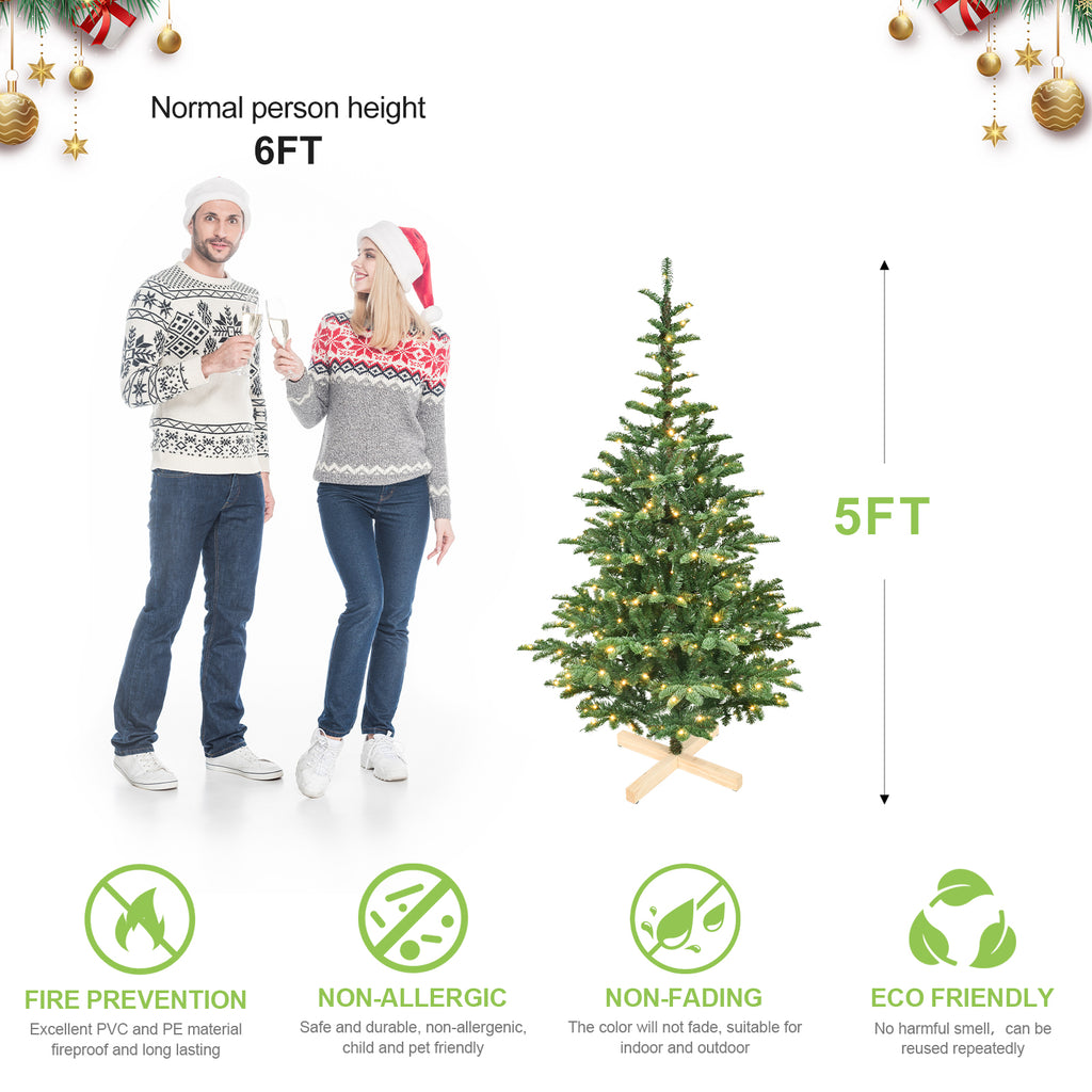 Stack of 5ft to 8ft PE/PVC Christmas trees showing size variety