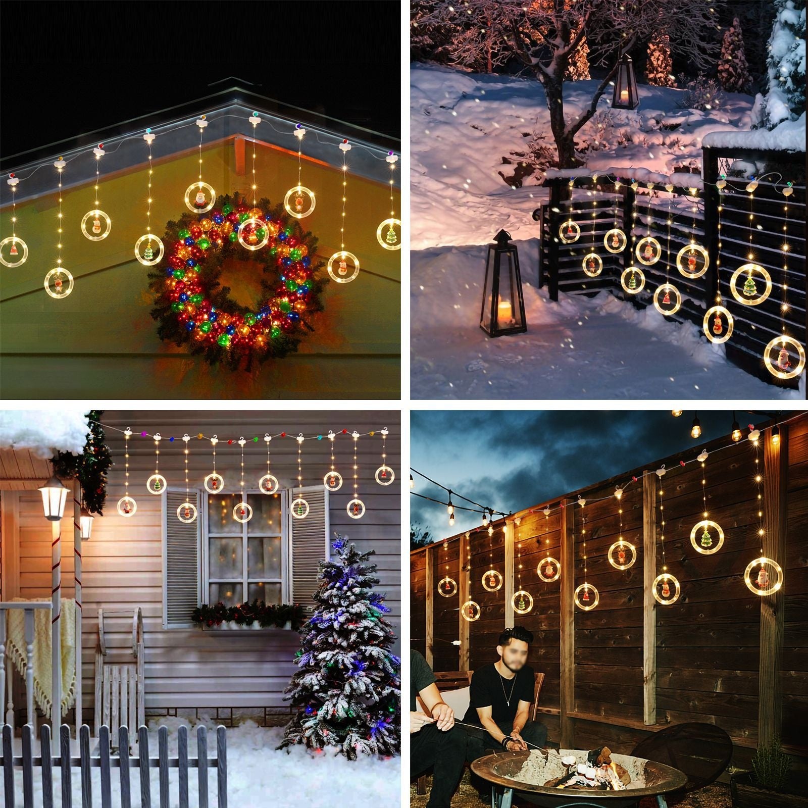 LED string lights wrapped around staircase railing for festive home ambiance