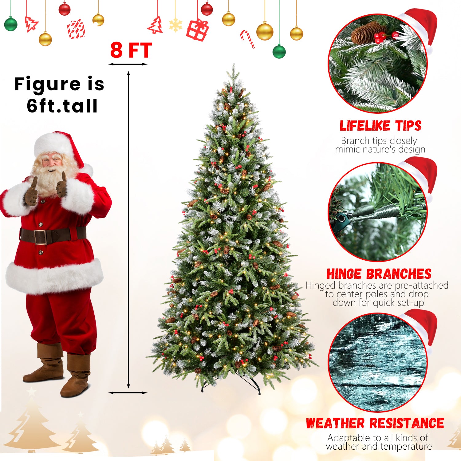 Classic Christmas Tree with Red Berry and Pine Cone Decorations Secondary image