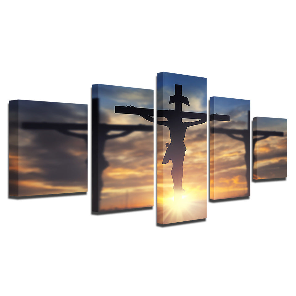 Five-piece Jesus Christ canvas art collection arranged as gallery wall