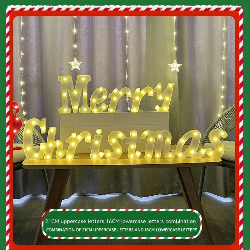 Festive Christmas lights spelling holiday greeting