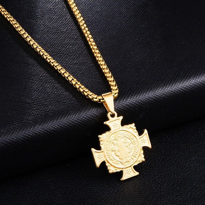 Catholic Saint Benedict medal pendant detail shot