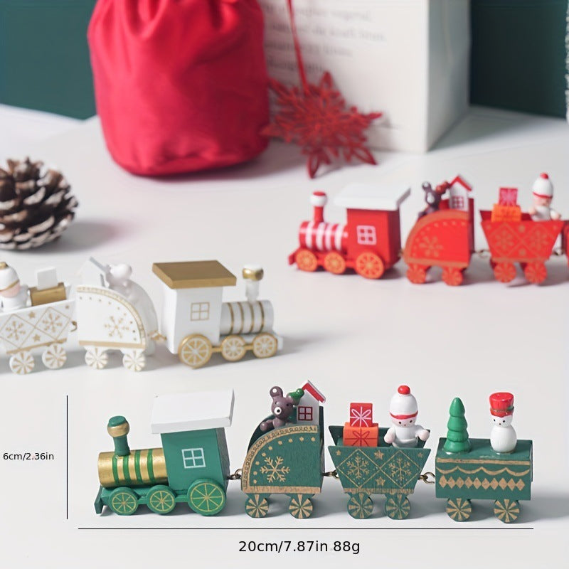 Warm-toned wooden train decoration with brown accents for Christmas ambiance