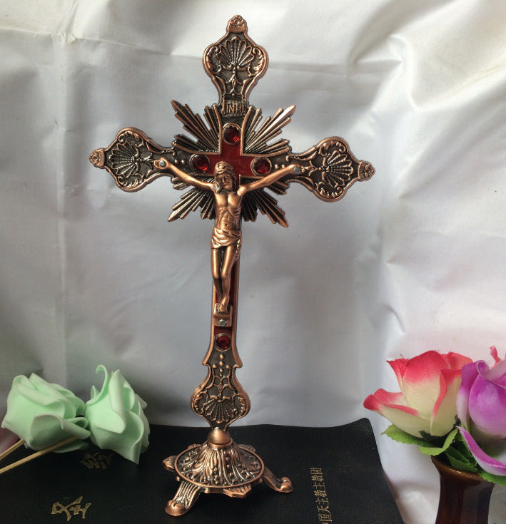 Set of baroque style crucifix ornaments in multiple finishes