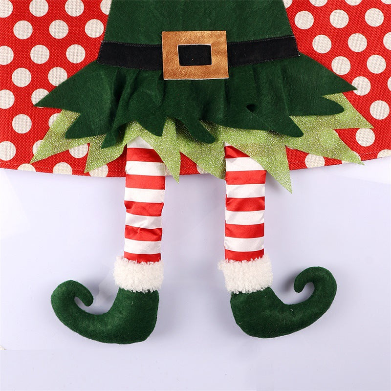 Classic Christmas tree skirt with red white polka dot design for holiday celebrations
