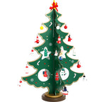 Hand-painted wood Christmas tree desktop decoration in red and green for Christian holiday decor