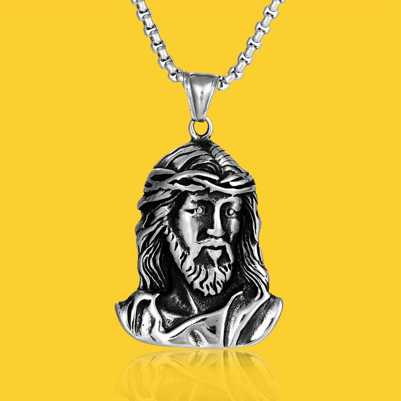 Jesus pendant necklace with square chain in titanium steel Main image