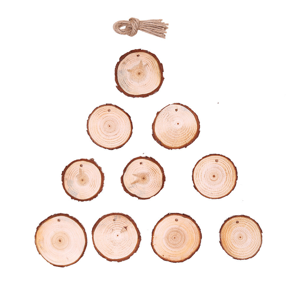 Assorted view of solid wood decoration pendants with hemp rope