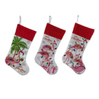 Festive flamingo Christmas stocking with holiday design