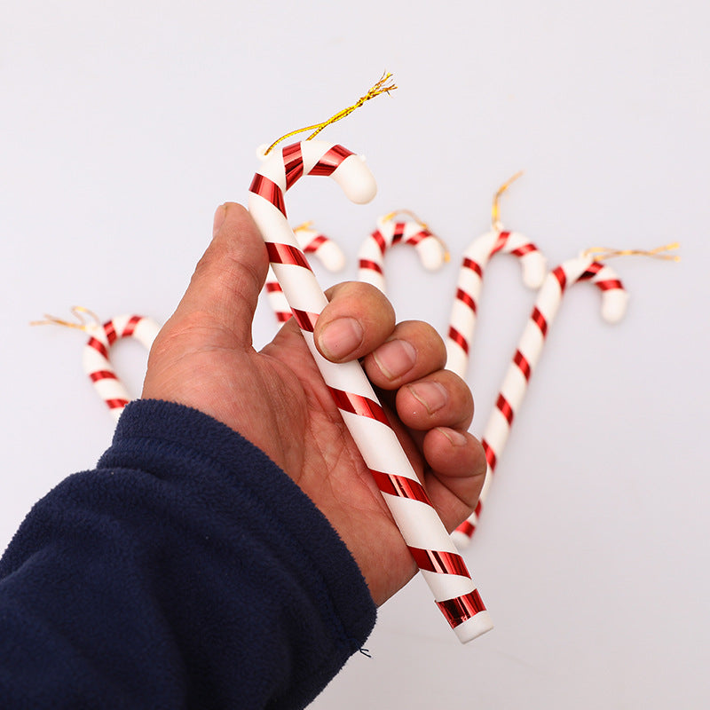 Set of 6 small red and white Christmas tree prop crutches