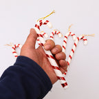 Set of 6 small red and white Christmas tree prop crutches