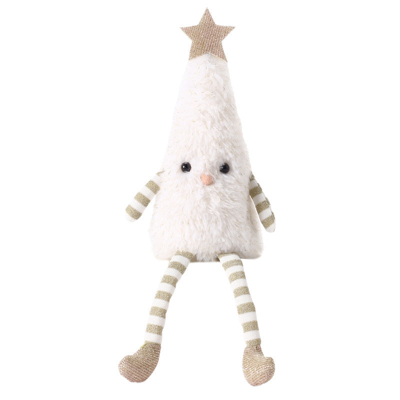 Cozy plush doll ornament in green and white ready to hang on a Christmas tree
