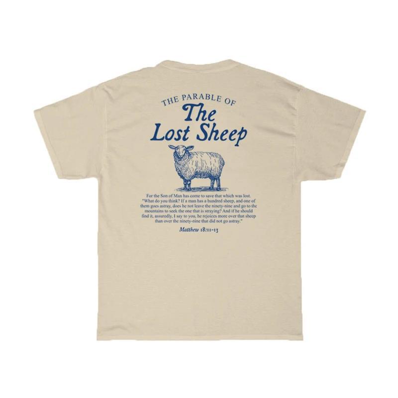 Lost Sheep Bible Verse Women's T-Shirt back print detail in gray