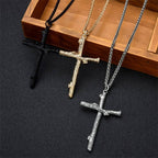 Long necklace with cross pendant in black color option