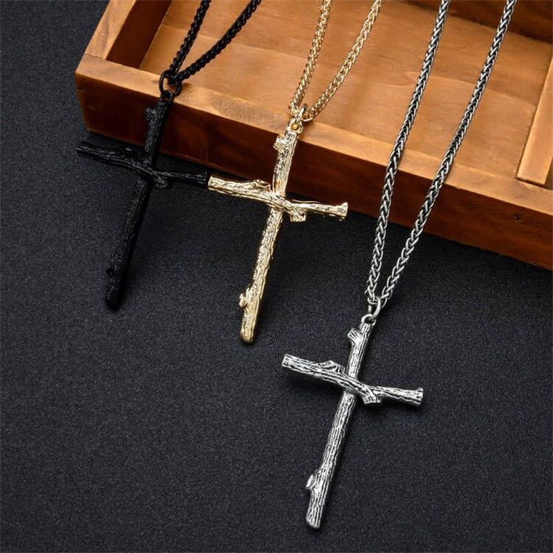 Long necklace with cross pendant in black color option