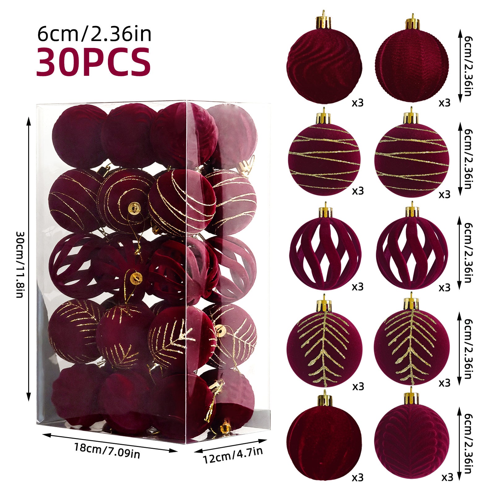 Christmas decoration set with round ornaments ready for tree display
