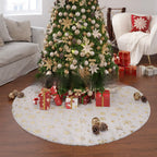 Christmas tree inspired plush mat with festive decorations and warm tones