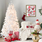 9ft white prelit Christmas tree decorated for Christmas worship