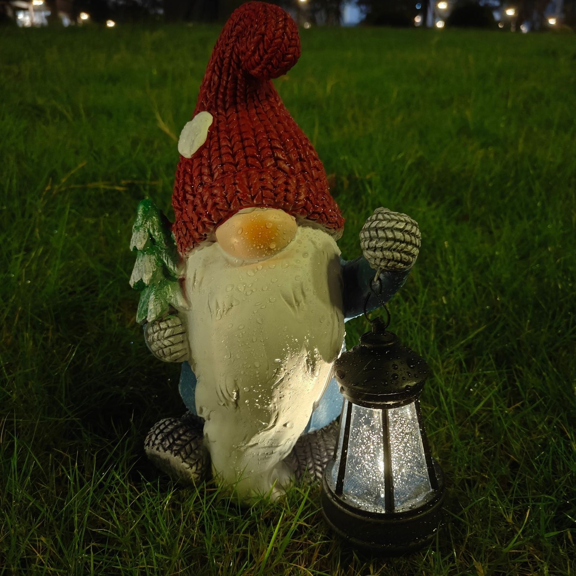 Charming Christmas dwarf and snowman resin lamp decoration
