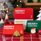 Green packaging tin with white pattern showing Christmas cookie presentation