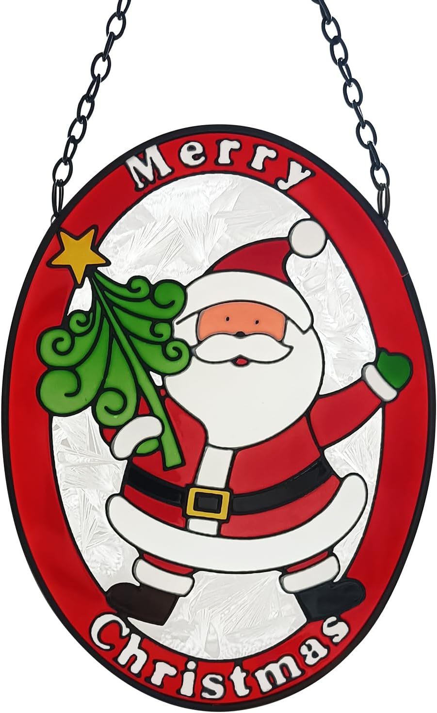Printed Christmas pendant hanging on window in festive setting