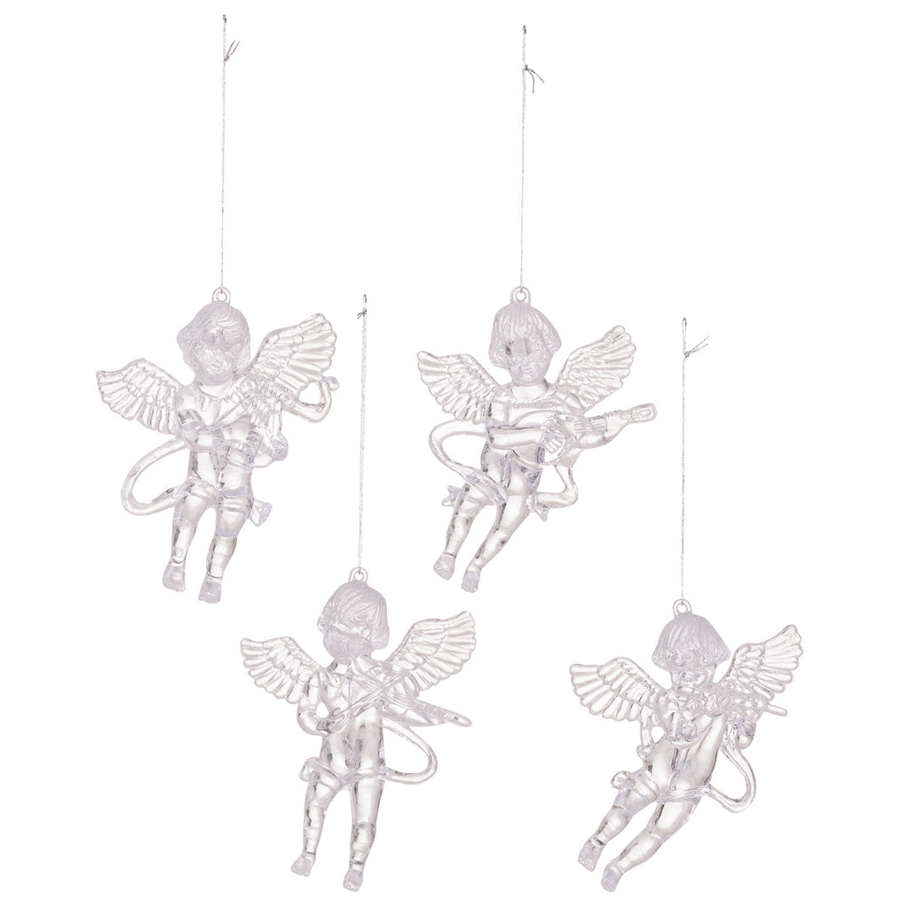 Close-up of crystal clear angel pendant ornament for holiday display