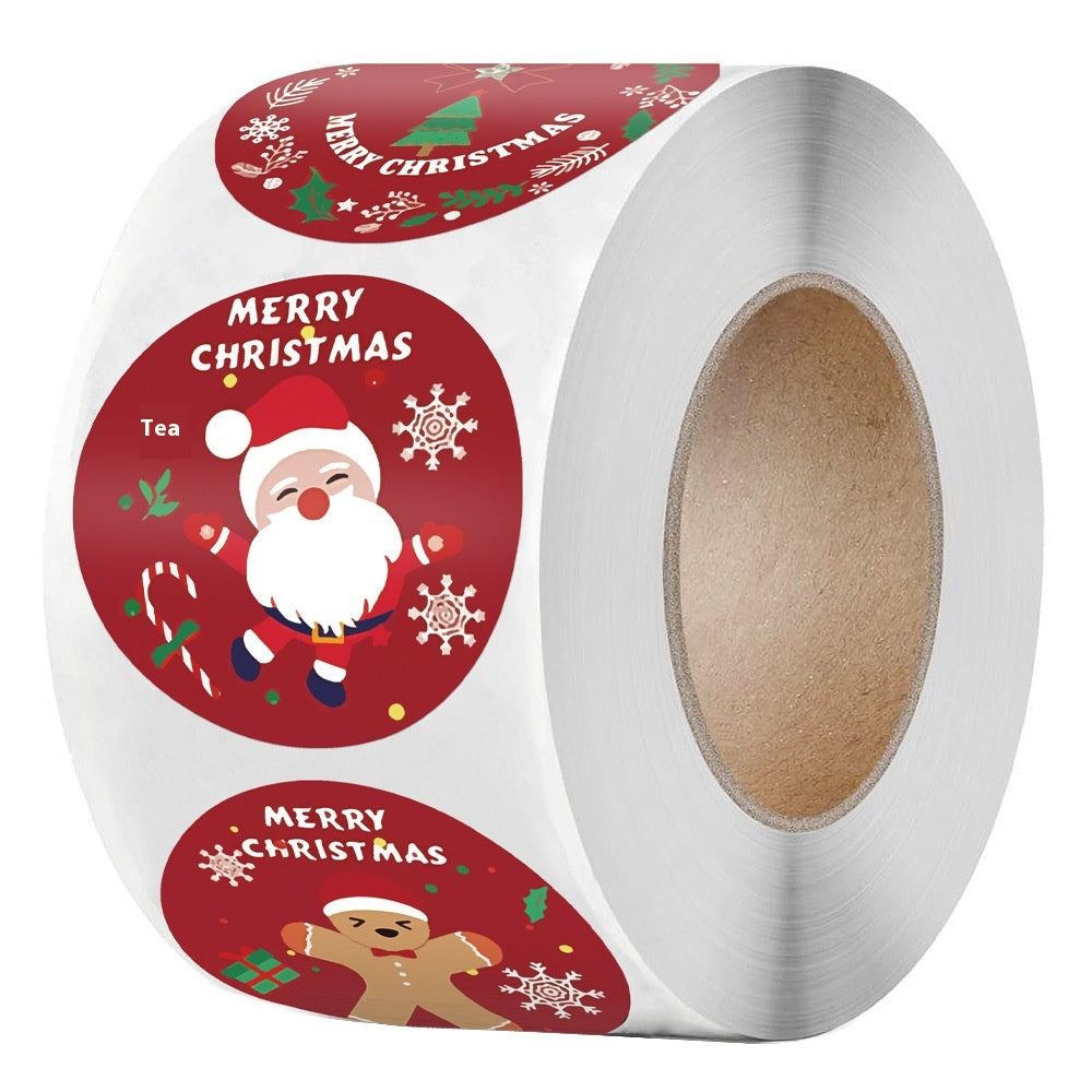 Stack of festive circular stickers with rustic Christmas theme