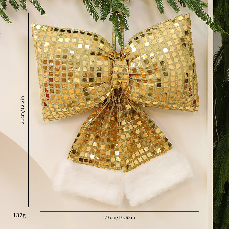 Sequin Christmas Tree Bow Decoration - Gold, Silver and Red - Christian Home Decor