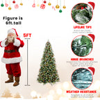 Christmas tree with red berries and pine cones in traditional holiday setting