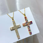 Stylish cross pendant necklace in warm gold tone