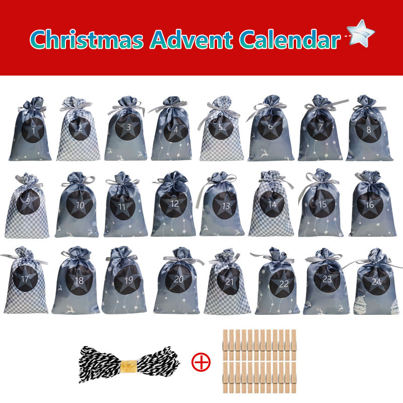 Set of satin Christmas gift bags in multiple colors for Advent calendar