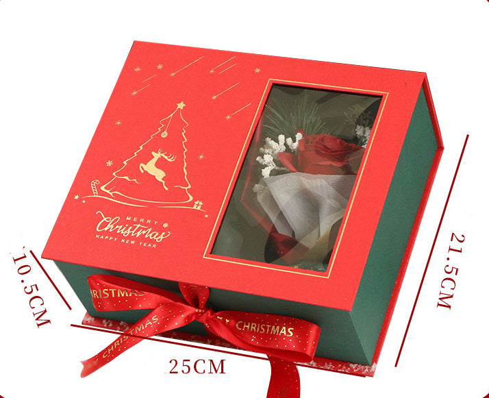 Red holiday gift box suitable for Christmas Eve gifting and festive traditions