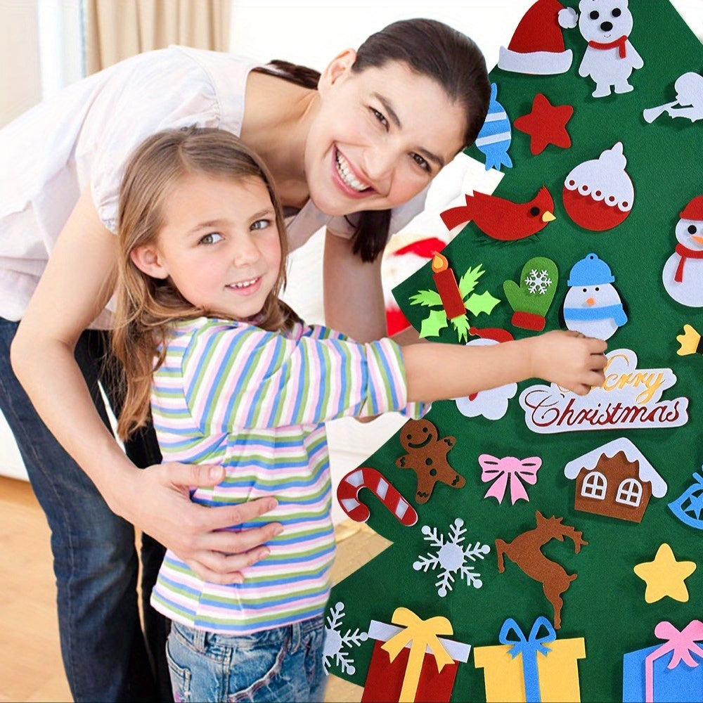 Felt Christmas tree decoration displayed on wall in festive home setting