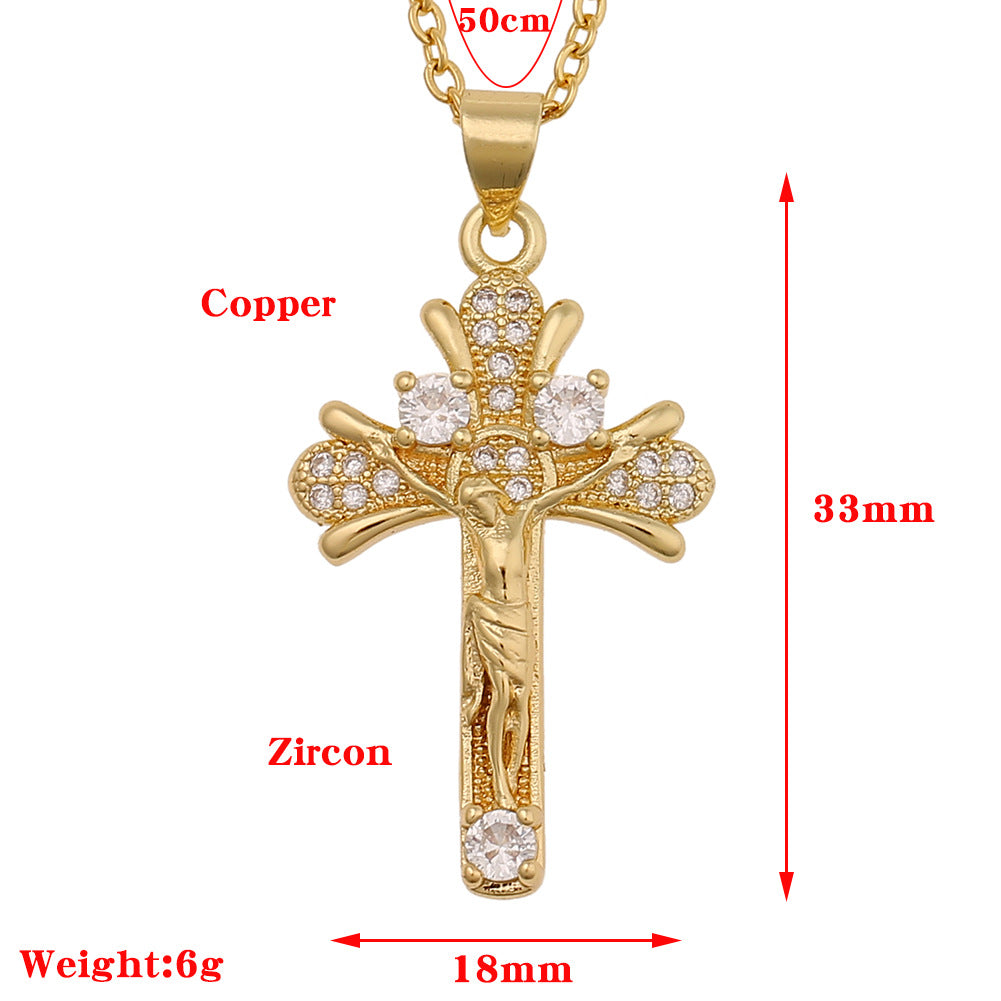 Vintage copper cross pendant necklace on display