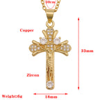 Vintage copper cross pendant necklace on display