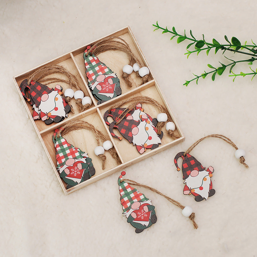 Set of five Christmas wooden pendant designs displayed together